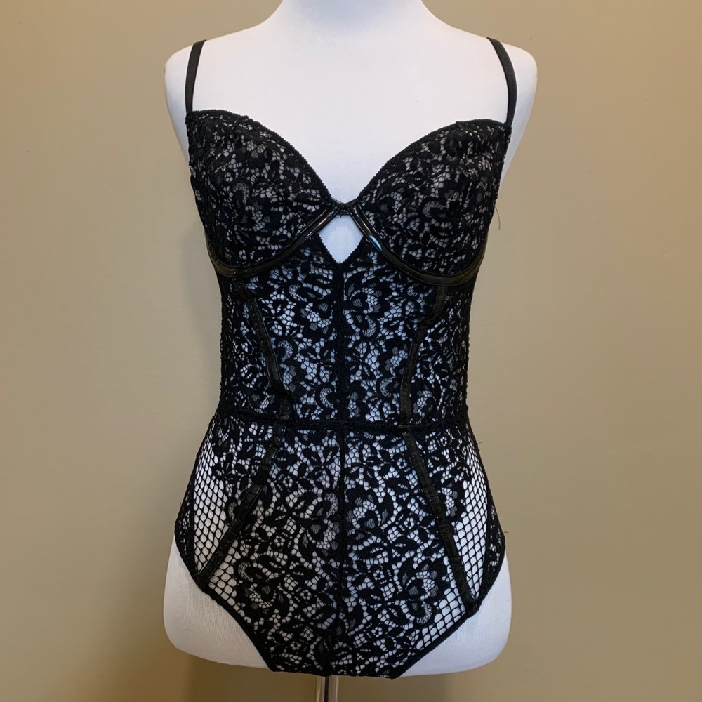 VS Very Sexy Scandalous LeAther lace bodysuit